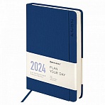 Ежедневник датированный 2024 А5 138×213 мм, BRAUBERG «Flap», под кожу, органайзер, синий