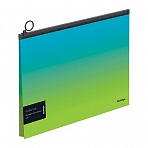 Папка-конверт на молнии с расширением Berlingo «Radiance», 180мкм, голубой/зеленый градиент
