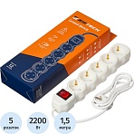 Сетевой фильтр BigTech ST510-1.5-W(5р/1.5м/10А/2.2кВт/3×0.75 мм2/белый)