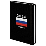 Ежедневник датированный 2026 с резинкой 145×203 мм, А5, BRAUBERG, твердый, «Россия»