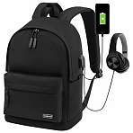 Рюкзак HEIKKI ACTIVE (ХЕЙКИ) универсальный, отделение для ноутбука, USB-порт, черный, 44×31х14 см