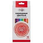 Карандаши цветные Гамма, 12цв., шестигранные, заточен., картон. упаковка, европодвес