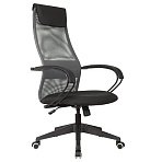 Кресло руководителя Helmi HL-E87, спинка сетка серая/экокожа, сиденье ткань черная, пластик, механизм качания