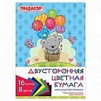 Цветная бумага, А4, 2-сторонняя газетная, 16 листов, 8 цветов, на скобе, ПИФАГОР, 200×280 мм, «Мишутка», 111330