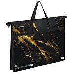 Папка для рисунков и чертежей с ручками BRAUBERG А3, пластик, молния сверху, «Black&gold marble»