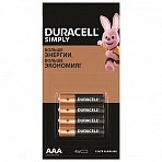 Батарейки КОМПЛЕКТ 4 шт. (отрывной блок), DURACELL Simply, AAА (LR03, 24А), алкалиновые, мизинчиковые