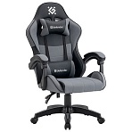 Кресло компьютерное DEFENDER Strider, 2 подушки, ткань/экокожа, черное/серое, ш/к 26715