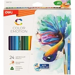 Карандаши цветные акварельные Deli Color Emotion трехгранные 24 цвета с кистью