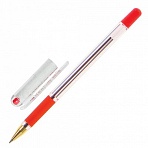 Ручка шариковая масляная с грипом MUNHWA «MC Gold», КРАСНАЯ, корпус прозрачный, узел 0.5 мм, линия письма 0.3 мм