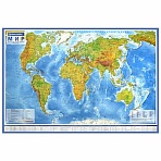 Карта мира физическая 120×78 см, 1:25М, с ламинацией, интерактивная, в тубусе, BRAUBERG
