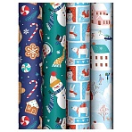 Упаковочная бумага глянц. 70×100см, MESHU «Happy New Year», 80 г/м2, ассорти, 4 дизайна