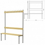 Вешалка со скамьей П-091Д/1.5, (1818×1480×370 мм), 11 крючков, металл серый и дерево