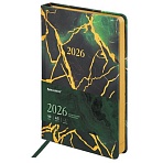 Ежедневник датированный 2026 А5 138×213 мм, BRAUBERG «Vista», под кожу, твердый, «Green marble»