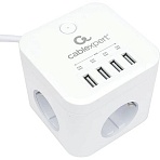 Сетевой фильтр Cablexpert Cube 3р/1.5м, 10А, 4хUSB, белый(CUBE-3-U4-W-1.5)