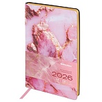 Ежедневник датированный 2026 А5 138×213 мм, BRAUBERG «Vista», под кожу, гибкий, «Pink marble»
