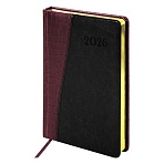 Ежедневник датированный 2026, А5, 138×213 мм, BRAUBERG «Cayman», под кожу, бордовый/черный