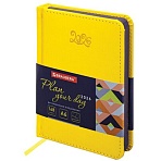 Ежедневник датированный 2026, МАЛЫЙ ФОРМАТ 100×150 мм, А6, BRAUBERG «Rainbow», под кожу, желтый