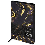 Ежедневник датированный 2026 А5 138×213 мм, BRAUBERG «Vista», под кожу, гибкий, «Black marble»