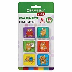 Магниты квадратные стеклянные 35 мм, НАБОР 6 шт., «КОТ-ЭНТУЗИАСТ», BRAUBERG KIDS, блистер