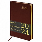 Ежедневник датированный 2024 А5 138×213 мм BRAUBERG «Iguana», под кожу, коричневый