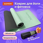 Коврик для йоги и фитнеса спортивный двухцветный, ТПЭ, 183×61x0.6 см, светло-зеленый/чёрный, DASWERK