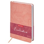 Ежедневник датированный 2026 А5 138×213 мм, BRAUBERG «Foliage», под кожу, гибкий, розовый