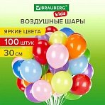 Шары воздушные 30 см, 100 штук, «ЯРКИЕ ЦВЕТА», ассорти, BRAUBERG KIDS