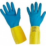 Перчатки КЩС латекс/неопрен Manipula Specialist Союз LN-F-05 желтые/синие (размер 7-7.5, S)