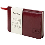 Еженедельник датированный 2026, МАЛЫЙ ФОРМАТ 95×155 мм, А6, BRAUBERG «Imperial», под кожу, бордо