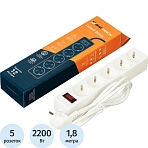 Сетевой фильтр BigTech STD-510-1.8-W (5р/1.8м/10А/2.2кВт/1мм2/белый)