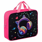Папка на молнии с ручками BRAUBERG А4, 1 отделение, полиэстер, 80 мм, Headphones