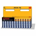 Батарейки алкалиновые «мизинчиковые» КОМПЛЕКТ 12 шт., KODAK Max Super Alkaline, ААА (LR03.15А), блистер