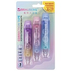 Корректирующая лента двусторонняя BRAUBERG «GRADE PASTEL», 5 мм x 10 м, КОМПЛЕКТ 3 штук