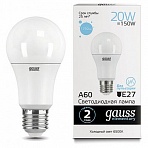 Лампа светодиодная GAUSS, 20(150)Вт, цоколь Е27, груша, холодный белый, 25000 ч, LED A60-20W-6500-E27