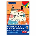 Набор картона БЕЛЫЙ + ЦВЕТНОЙ А4 мелованный, 10 листов (белый 4 листа + цветной 6 листов), в папке, BRAUBERG