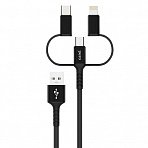 Кабель PERO, DC-06, 2.4А, 2м, Lightning/micro USB/Type-C, черный