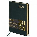 Ежедневник датированный 2024 А5 138×213 мм BRAUBERG «Iguana», под кожу, темно-зеленый