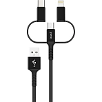 Кабель PERO, DC-06, 2.4А, 2м, Lightning/micro USB/Type-C, черный