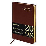 Ежедневник датированный 2026 А5 138×213 мм, BRAUBERG «Iguana», под кожу, коричневый