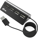 Хаб RITMIX CR-2400, USB 2.0, 4 порта, кабель 1 м, алюминиевый корпус, черный
