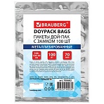 Пакеты дой-пак с замком ZIP LOCK, металлизированная + прозрачная стенка, 100×150 + 30 мм, КОМПЛЕКТ 100 штук, 70 мкм, BRAUBERG