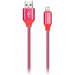 Кабель Smartbuy iK-512NS, USB(AM) - Lightning(M), для Apple, в оплетке, 2A output, 1м, красный