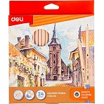 Карандаши цветные Deli 3.0 мм заточен., корп. дерев. 24цв/наб 24C CC124-24