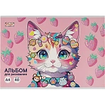 Альбом для рисования Комус Класс Kitty Stikers, А4, 40 л ист, скрепка, в асс