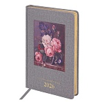 Ежедневник датированный 2026 А5 138×213 мм, BRAUBERG «ArtGallery», под кожу, нашивка, серый