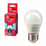 Лампа светодиодная ЭРА, 6 (40) Вт, цоколь E27, шар, холодный белый, 25000 ч., LED smdР45-6w-840-E27E