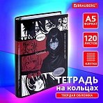 Тетрадь на кольцах А5 175×215 мм, 120 листов, твердый картон, клетка, BRAUBERG, «Anime Manga»