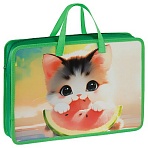 Папка с ручками А4 ArtSpace «Watercolor kitten», пластик, на молнии, 70мм