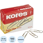 Скрепки стальные Kores KCR-25 (25мм, круглые, никелированные, 100шт./уп.)