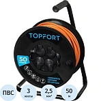 Удлинитель Topfort пвс 3×2.5кв.мм, 50 м на пласт.катушке, 4 роз. с/з, IP44